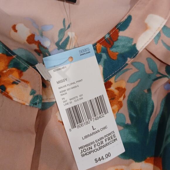 NEW MISSY Mauve Floral Print Size Large Pink - Picture 3 of 5